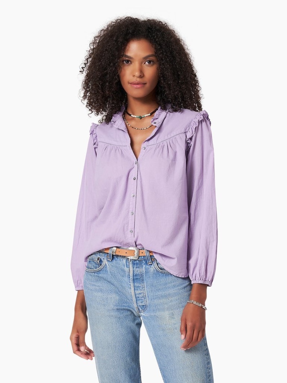 Xirena Rye Ruffle Button Front Poplin A-line Shape Shirt Lavender Orchid  XS